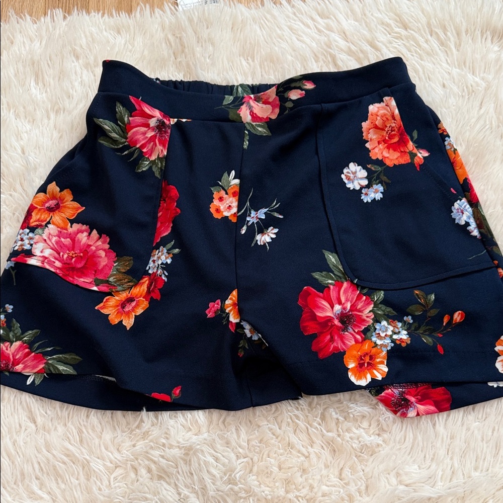Good Luck Gem Navy Floral High Waist Shorts